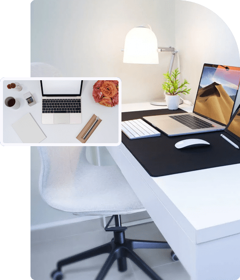 office desk and laptops